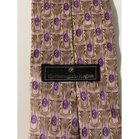 Ermenegildo Zegna Tie Pink Purple Gold Geometric 100% Silk Necktie 57.5"… - Picture 6 of 8